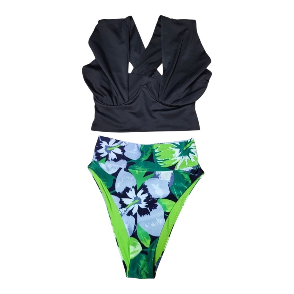 Vibrant Black, Green & Blue Bikini Swimwear Separates - Size XXS